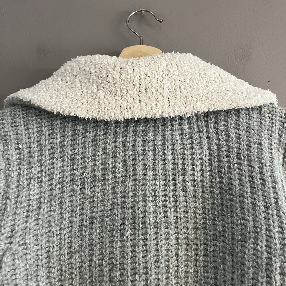 Lucky Brand Cable Knit Cardigan Sweater Wool Blend Chunky V-neck Pockets Gray M - Picture 10 of 16